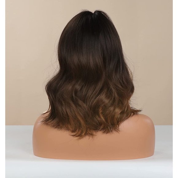 Short Ombre Brown Blonde Full Wig With Bangs - Picture 3 of 6